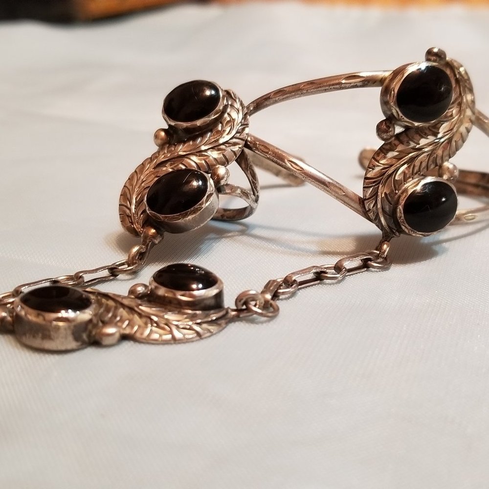 Vintage Sterling Silver & Onyx Slave Bracelet